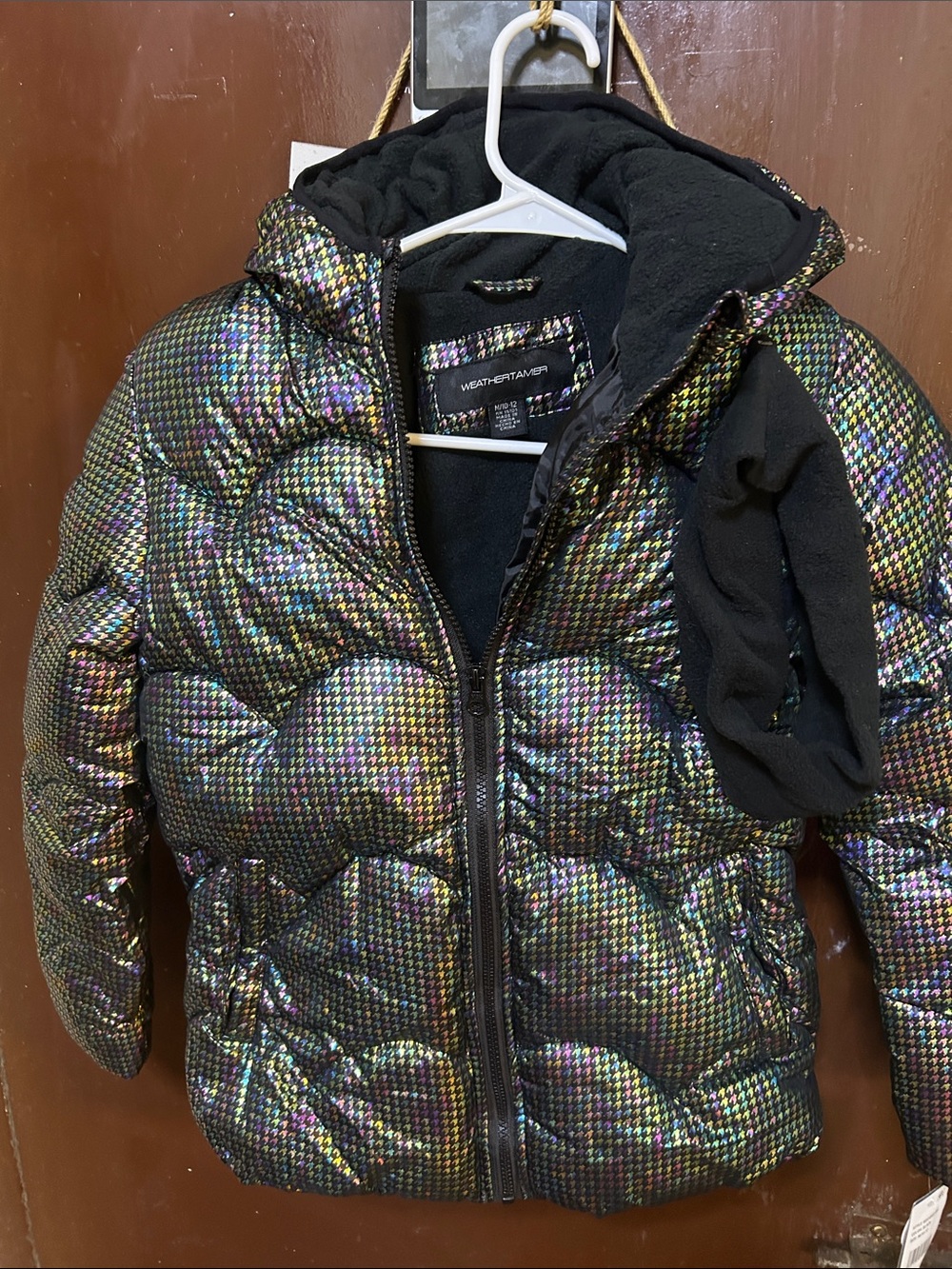 Kids Iridescent Black Puffer Jacket with Hood